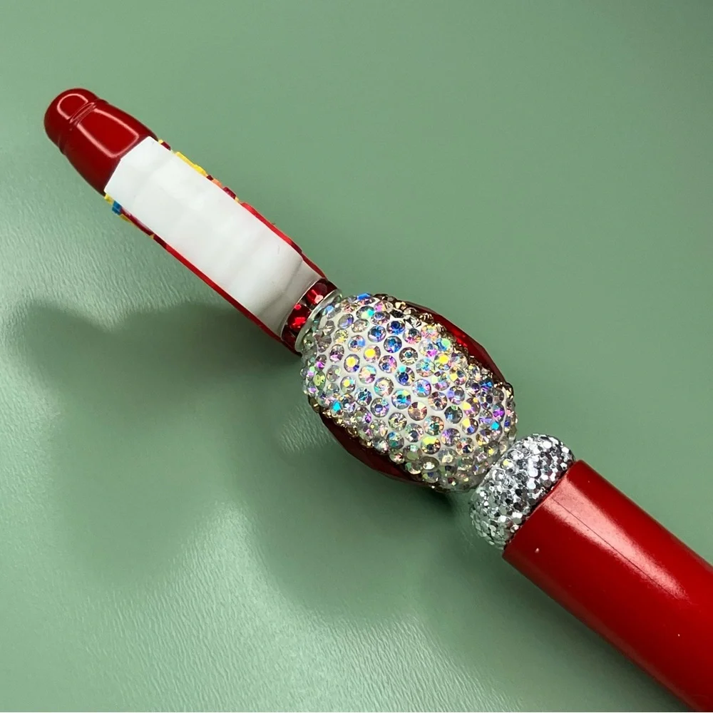 Red Congratulations Handmade Beaded Pen with Gemstone Accent